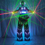 Colorful LED Luminous Costume With Helmet LED Clothing Light Stilt Robot Suit Kryoman David Guetta Robot Dance Wear