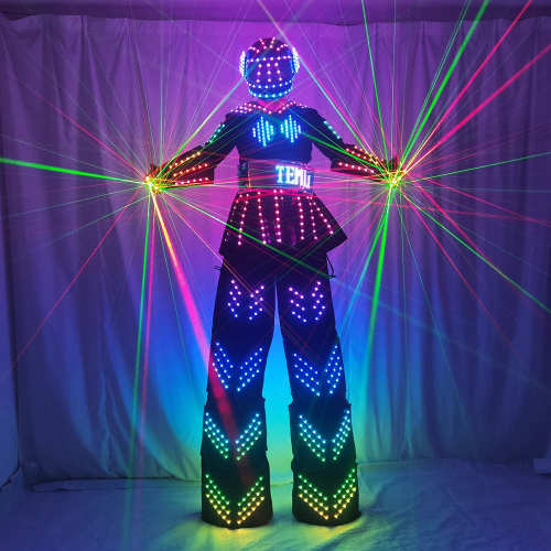 Colorful LED Luminous Costume With Helmet LED Clothing Light Stilt Robot Suit Kryoman David Guetta Robot Dance Wear