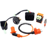 Racing GY6 Ignition Coil Voltage Regulator Rectifier Solenoid Relay 6 Pin AC CDI Spark Plug Kit for 50cc 125cc 150cc ATV Quad Go Kart Moped Scooter