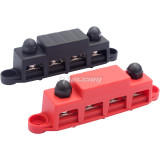12V Power Distribution Block 250A Bus Bar Terminal Block with Cover M8 / M10 4 Way Terminal Studs 48VDC 300VAC for Truck Boat Car Camper RV