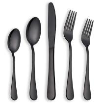 20 Piece Shiny Black Gold Flatware Set ,Service for 4(Shiny Black)