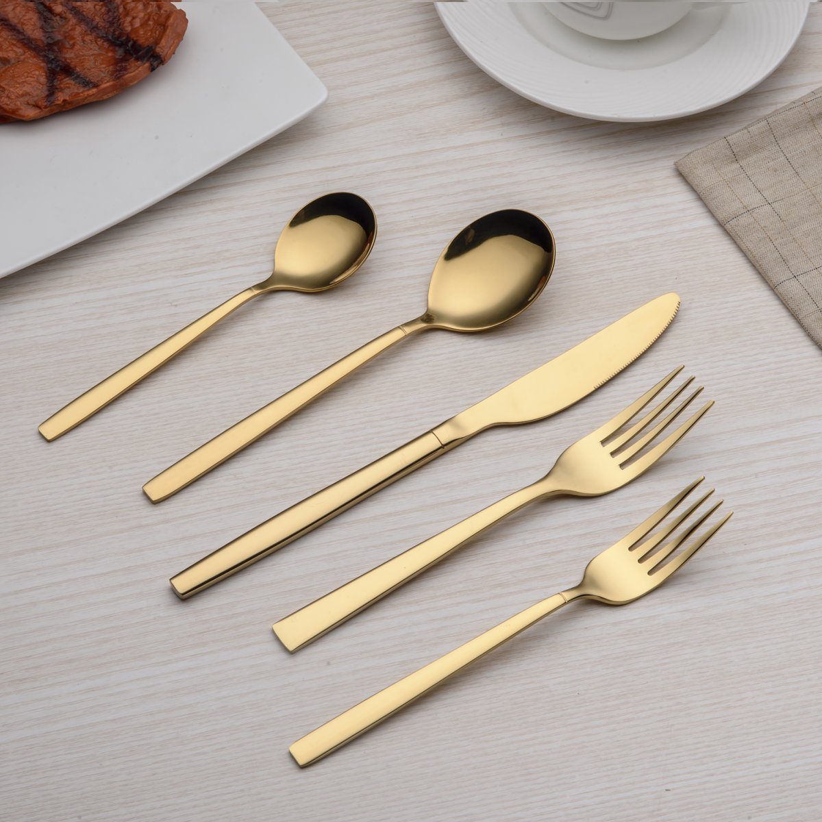 Stainless Steel With Titanium Gold Plated Silverware Cutlery Set Service For 8 Berglander Flatware Set 40 Piece Shiny Gold Golden Color Flatware Set 