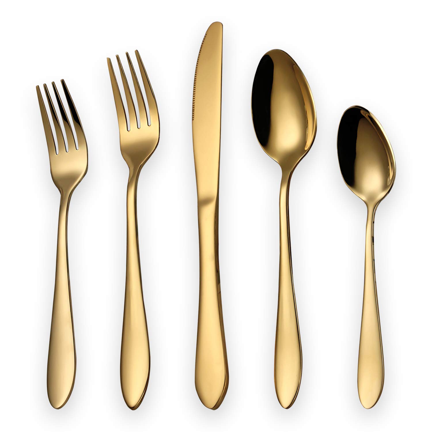 Shiny Black Golden Berglander 24 Piece Titanium Black and Golden Plated Stainless Steel Silverware Set,Black Handle with Golden Mouth Flatware Set Black and Golden Cutlery Set Service for 6 