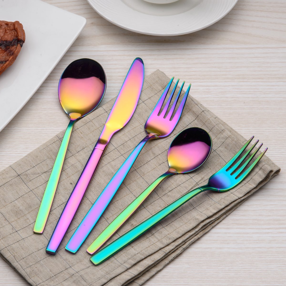 Service for 4 Matte Rainbow Stainless Steel Mutil Color Silverware Set Berglander Flatware Set 20 Pieces with Colorful Titanium Plated Rainbow Cutlery Set
