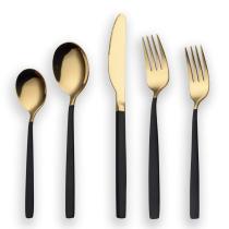 20-Piece Black Handle With Golden Mouth Silverware Set, Service for 4 (Shiny Black,Shiny Golden)