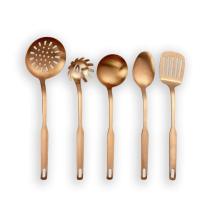 Berglander Stainless Steel Kitchen Utensil 5 Piece with Titanium Rose Gold Plated, Slotted Tuner, Ladle, Skimmer, Serving Spoon, Pasta Server. Copper Kitchen Tools Set (Matte Copper)