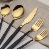 20-Piece Black Handle With Golden Mouth Silverware Set, Service for 4 (Shiny Black,Shiny Golden)
