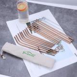 Reusable  Rose Gold Drinking Straws Straight and Bent Metal Straws with Brushes  Set of 18