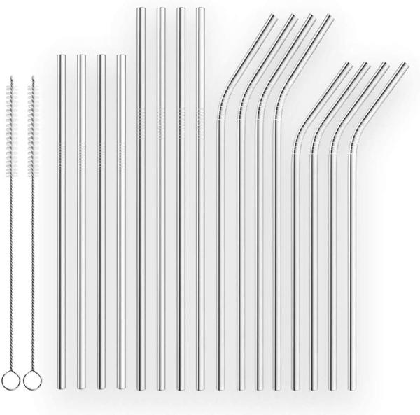 Reusable  Drinking Straws Straight and Bent Metal Straws with Brushes Set of 18