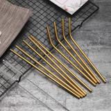 Reusable  Golden and Black Stainless Steel Drinking Straws Straight and Bent，Metal Straws with Brushes Set of 18