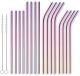 Reusable Colorful Drinking Straws Straight and Bent Metal Straws with Brushes Set of 18