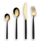 24 Piece  Black and Golden Plated Silverware Set Service for 6
