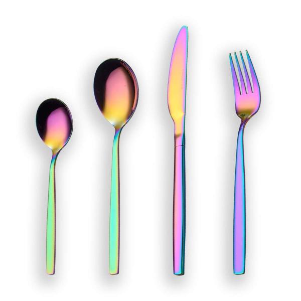 24 Piece  Rainbow Color Plated  Cutlery Set, Service for 6