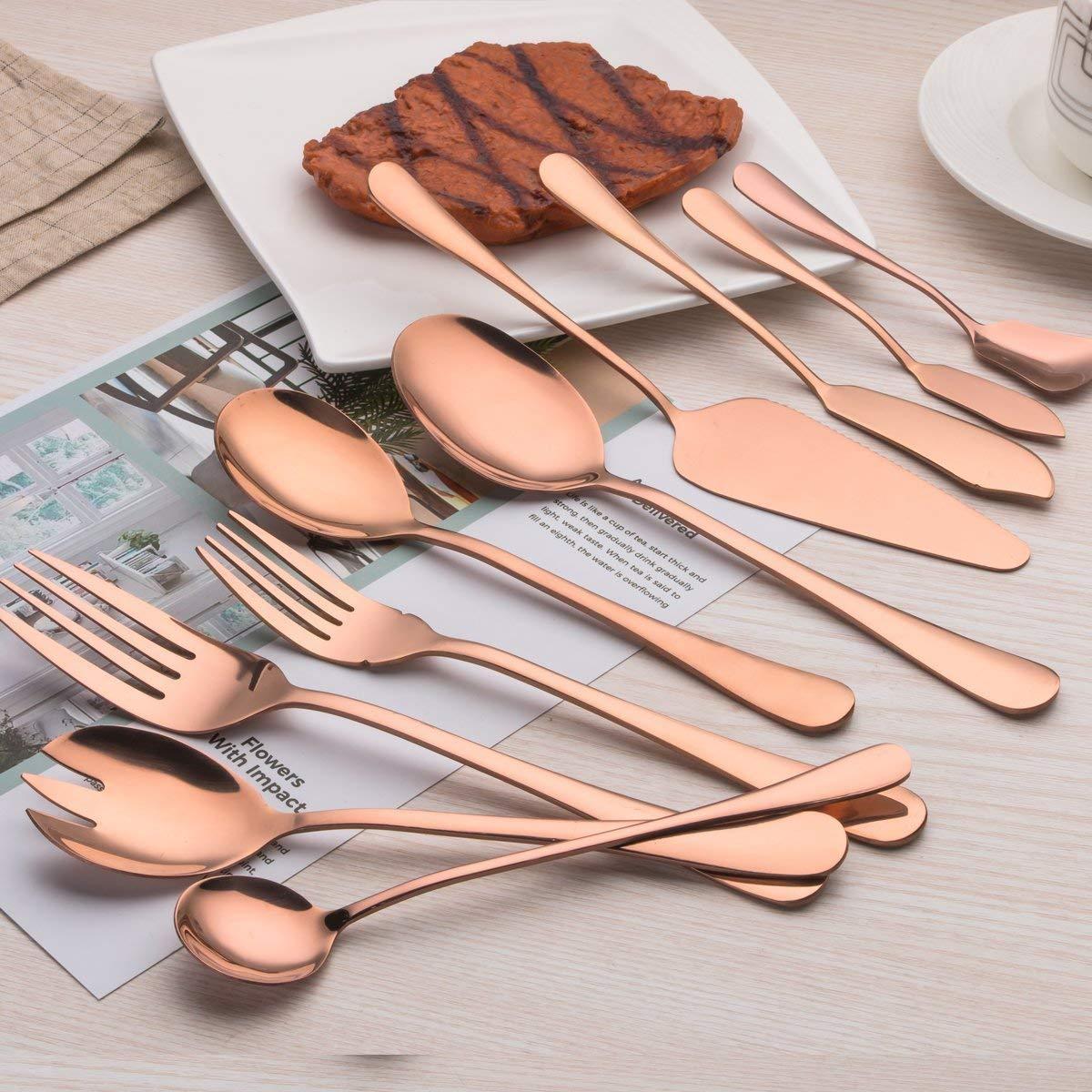 US 18.99 10 Pieces Rose Gold Serving Flatware Set