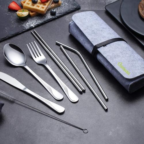 Portable Reusable Travel Utensils Silverware with Case,Travel Camping  Cutlery set,Chopsticks and Straw, Flatware Cutlery Set with Case, Stainless