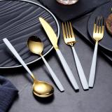 20-Piece Silverware Flatware Cutlery Set(Golden Spoon and White Handle)