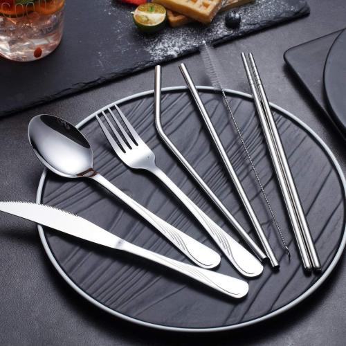 Reusable Utensils with Case, Travel Portable Fork Spoon Chopsticks Set with Organizer Stainless Steel Flatware Utensils to Go with Platic Case for