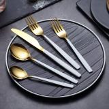 20-Piece Silverware Flatware Cutlery Set(Golden Spoon and White Handle)