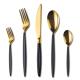 30 Piece Black Gold Cutlery Set, Service  for 6 (Matt Black with Shiny Gold)