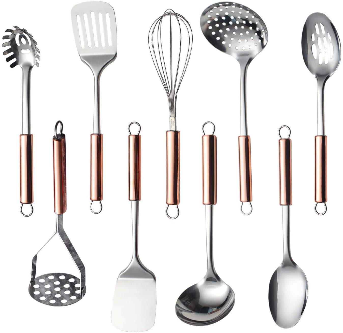 5 Pcs Copper Cooking Utensils Set, Rose Gold Cookware with Ladle, Whisk,  Tongs, Slotted Spatula, Spoon, Copper Kitchen Tool Set, Cooking Accessories  and Serving Utensils