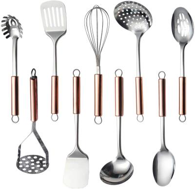 Berglander Cooking Utensil Set 8 Piece, Stainless Steel Kitchen Tool Set with Stand,Cooking Utensils, Slotted Tuner, Ladle, Skim