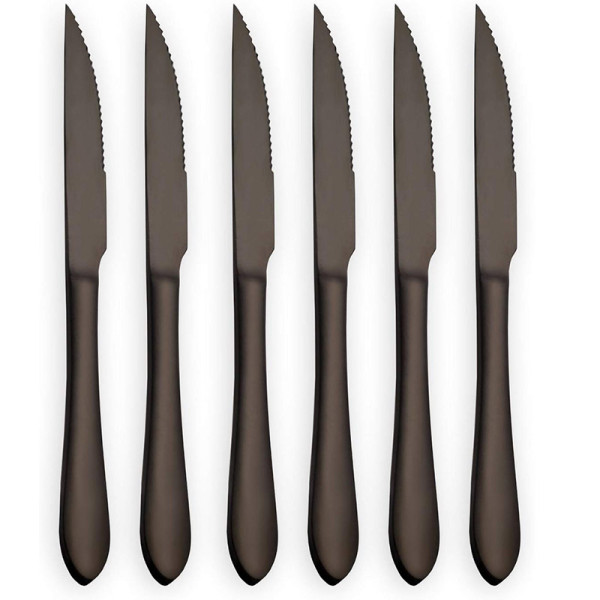 6-Piece Black Stainless Steel Steak Knives Set