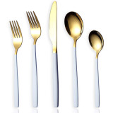 20-Piece Silverware Flatware Cutlery Set(Golden Spoon and White Handle)