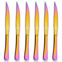 6 Colorful Plated, Multicolor Stainless Steel Steak Knives