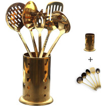 6 Pieces Gold Nonstick Kitchen Utensils Set(With Basket)