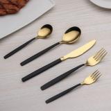 30 Pieces Black and Golden Plated  Silverware Set,Service for 6