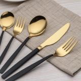 30 Pieces Black and Golden Plated  Silverware Set,Service for 6