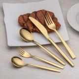 30 Piece Shiny Gold Plated Stainless Steel Cutlery Set, Service for 6
