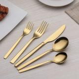 30 Piece Shiny Gold Plated Stainless Steel Cutlery Set, Service for 6