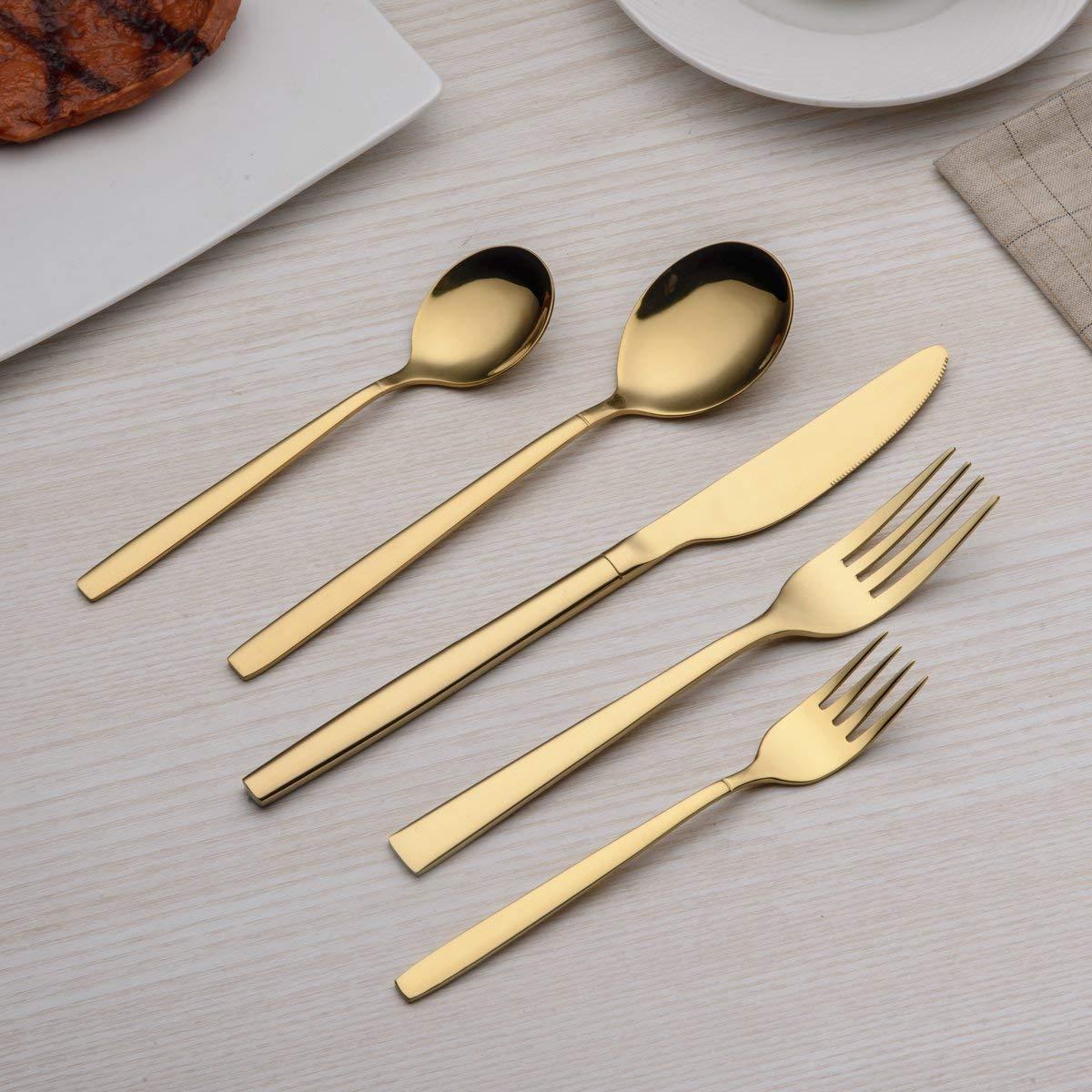 US$ 52.99 - 30 Piece Shiny Gold Plated Stainless Steel Cutlery Set, Service for 6 - www