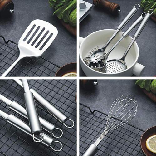 Cooking Utensil Set 12 Piece Stainless Steel Kitchen Tool Set, Include  Cooking Spoon, Spatula, Whisk, Cooking Tong and etc 12 Pieces,Includes 1  spoon, 1 skimmer, 1 slotted turner, 1 pasta spatula, 1