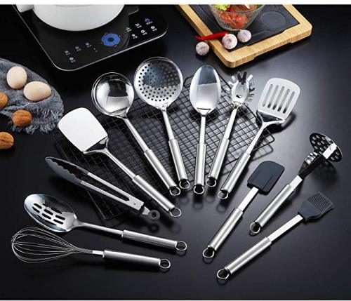  Berglander Cooking Utensil Set 8 Piece, Stainless Steel Kitchen Tool  Set with Stand,Cooking Utensils, Slotted Tuner, Ladle, Skimmer, Serving  Spoon, Pasta Server,Potato Maseher, Egg Whisk. （8 Pieces） : Home & Kitchen