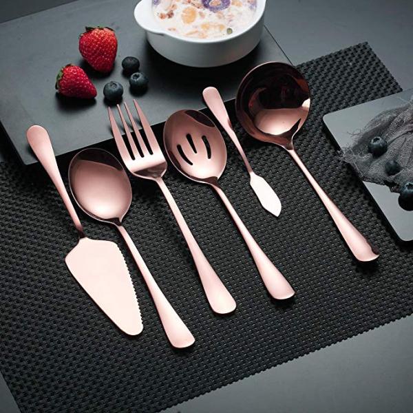Berglander Stainless Steel Flatware Serving Set 6 Pieces, Rose Gold
