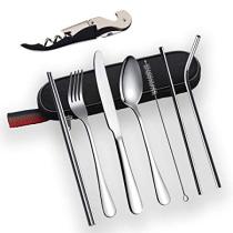 Berglander Portable Flatware, Camping Flatware with a Bottle Openner, Silverware for School/Work/Office/Outdoor, Set of 9 Pieces.