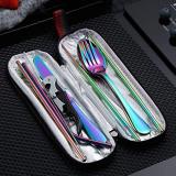Berglander Portable Rainbow Flatware, Colorful Camping Flatware with a Bottle Openner, Silverware for School/Work/Office/Outdoor, Set of 9 Pieces. (Rainbow)