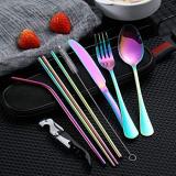 Berglander Portable Rainbow Flatware, Colorful Camping Flatware with a Bottle Openner, Silverware for School/Work/Office/Outdoor, Set of 9 Pieces. (Rainbow)