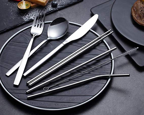 Details about   9pc Tableware Portable Silverware Travel/Camping Cutlery Set Knives Fork Spoon 