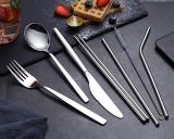 Berglander Portable Utensils,Travel Camping Flatware Set,Stainless Steel Silverware Set,Include Knive/Fork/Spoon/Chopsticks/Straws/Brush/Portable Case(Silver-8 Piece)