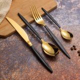 24 Piece Black Gold Cutlery Set Service  for 6