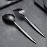 24 Piece Shiny Black Cutlery Set Service Set for 6