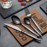 24 Piece Shiny Black Cutlery Set Service Set for 6