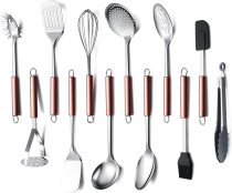 12 - Kitchen Utensils, Cookware Set Gadgets, (Rose Gold Handle)