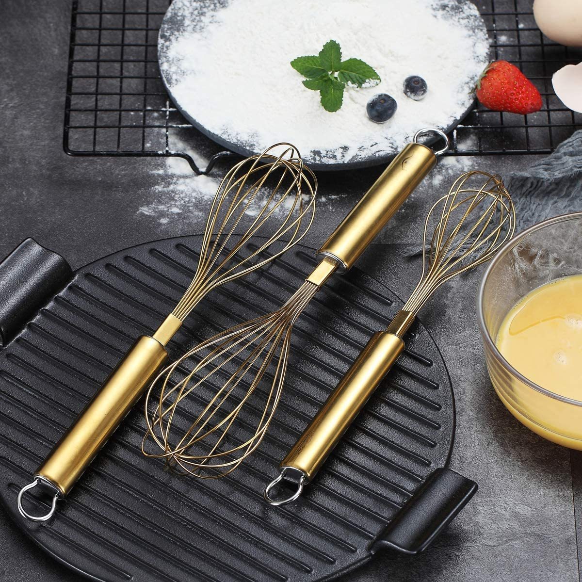 US 20.99 3 Pack Stainless Steel Whisks 8 +10 +12 Inches , Wire Whisk