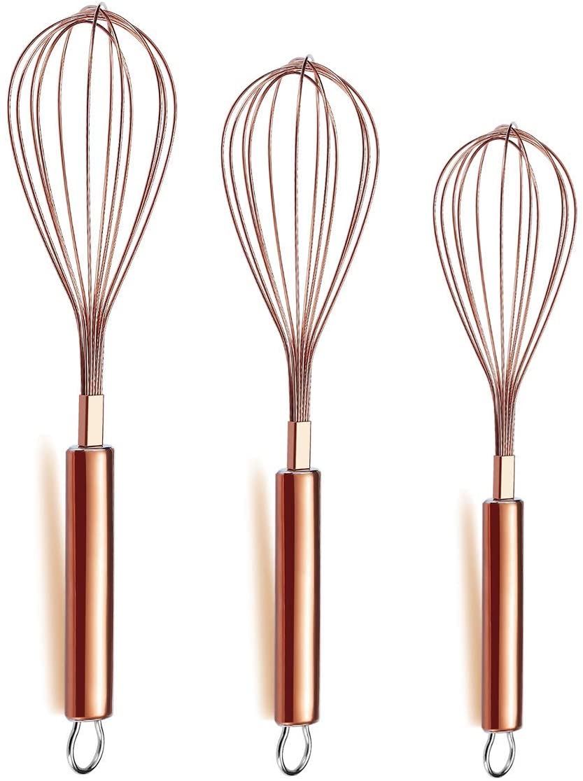 US 20.99 3 Pack Stainless Steel Whisks 8 +10 +12 Inches , Wire Whisk Set Kitchen whisks(Rose