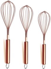 3 Pack Stainless Steel Whisks 8 +10 +12 Inches  , Wire Whisk Set Kitchen whisks(Rose Gold)