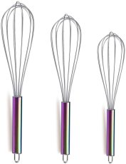 3 Pack Rainbow Handle Whisks Stainless Steel 8 +10 +12 Inches , Wire Whisk Set Kitchen whisks(CH)